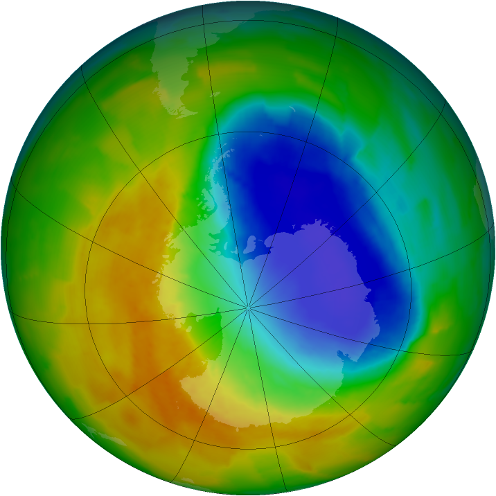 Antarctic ozone map for 21 October 2012